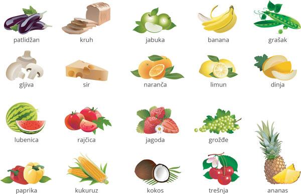 Essen, Gemüse und Obst auf Kroatisch